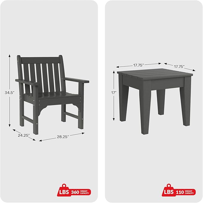 Costaelm Outdoor Patio Table and Chairs Set of 2, 2-Piece HDPE Garden Chair with Square Adirondack Side Table Set - Photo 2