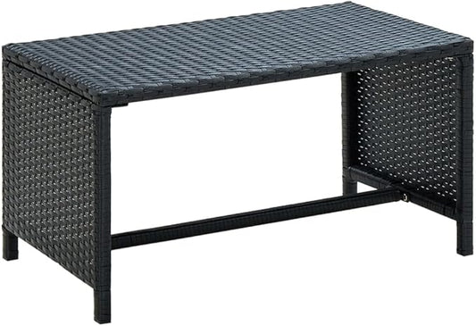 vidaXL Outdoor Coffee Table - Black Poly Rattan Garden Table - Maintenance-Free All-Weather Design - with Stable Powder-Coated Steel Frame