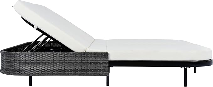 SOFTSEA Patio Rattan Daybed for 2 People, with 5-Position Adjustable Backrest, Outdoor Chaise Lounge with Removable Cushions&Pillows, Iron Frame Outdoor Daybed for Pool Garden, Beige+Black