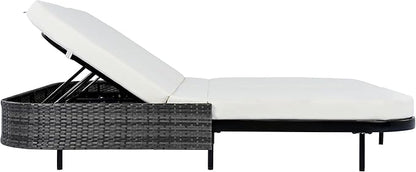 SOFTSEA Patio Rattan Daybed for 2 People, with 5-Position Adjustable Backrest, Outdoor Chaise Lounge with Removable Cushions&Pillows, Iron Frame Outdoor Daybed for Pool Garden, Beige+Black