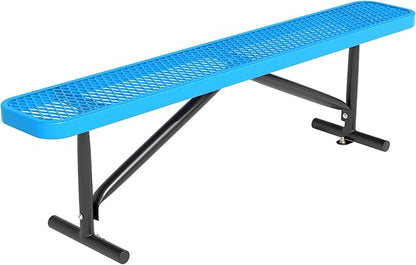 6FT Outdoor Park Benches for Outside, 72" Backless Heavy-Duty Commercial Blue Garden Bench with Expanded Steel Mesh Seat, Weatherproof Park Patio Dining Table Bench for Backyard Lawn School Porch Deck