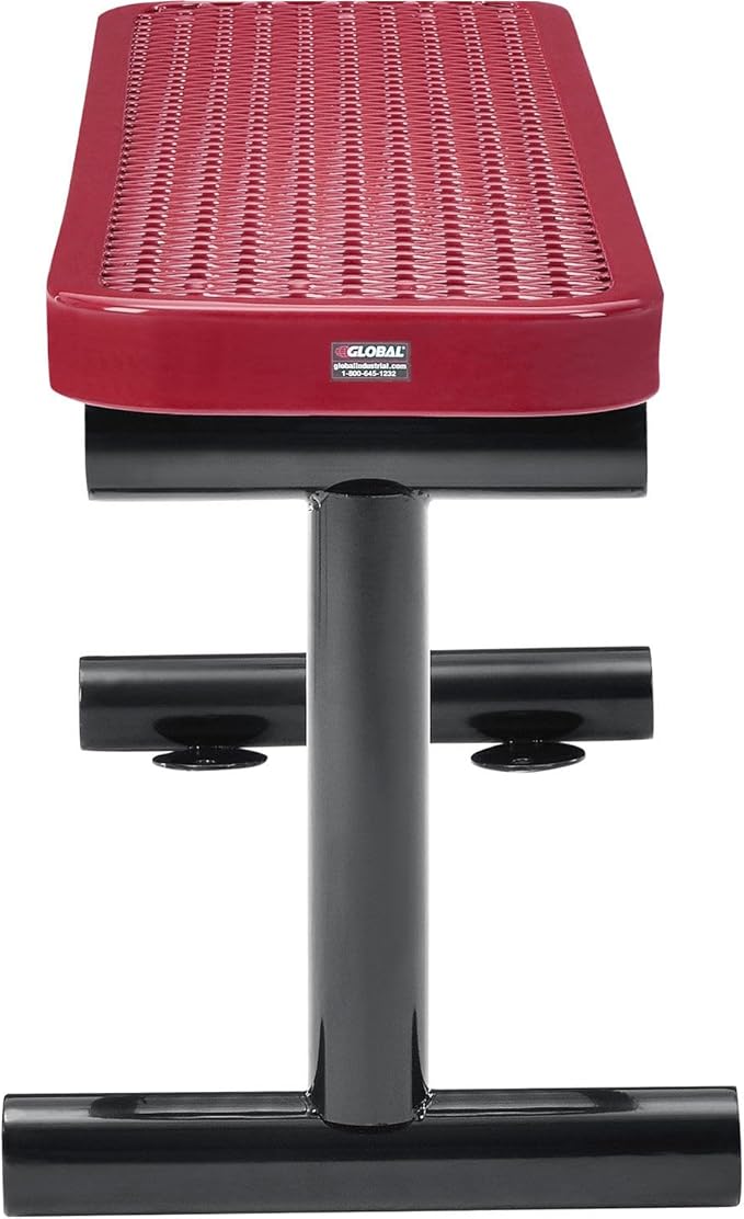 Global Industrial 4'L Heavy Duty Expanded Metal Mesh Flat Bench with Steel Frame, Portable Outdoor Bench, 1000 lbs Capacity, Red, 48" L x 14-1/2"W x 18" H