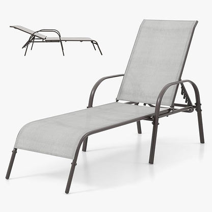 Nightcore Chaise Lounge Chair Outdoor, Pool Chair with 5 Adjustable Backrest, Patio Lounge Chairs with Breathable Fabric, Comfortable Armrest, Chaise Lounge for Patio, Pool, Bench (1, Light Grey)