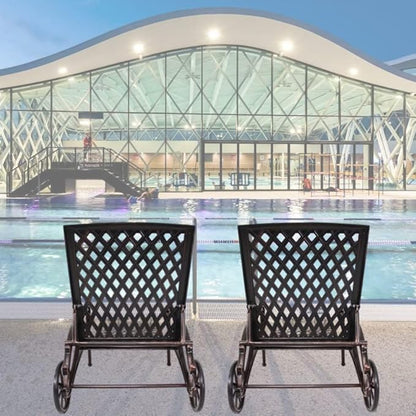 Chaise Outdoor Aluminum Lounge Chair with Wheels, 3-Position Adjustable Recliner Furniture Set for Poolside, Backyard and Patio (2pcs, Antique Bronze)