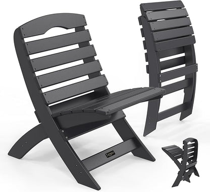 VINGLI Portable Adirondack Chairs Set of 2, Folding Plastic Adirondack Chair for All Weathers, Outdoor Fire Pit Chairs for Patio Poolside Porch Beach, Capacity 350 LBS, Black