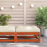Solid Pine Wood Outdoor Patio Footstool with Removable Cushion, Wax Brown and Cream Color, 27.6 Inches - Photo 4