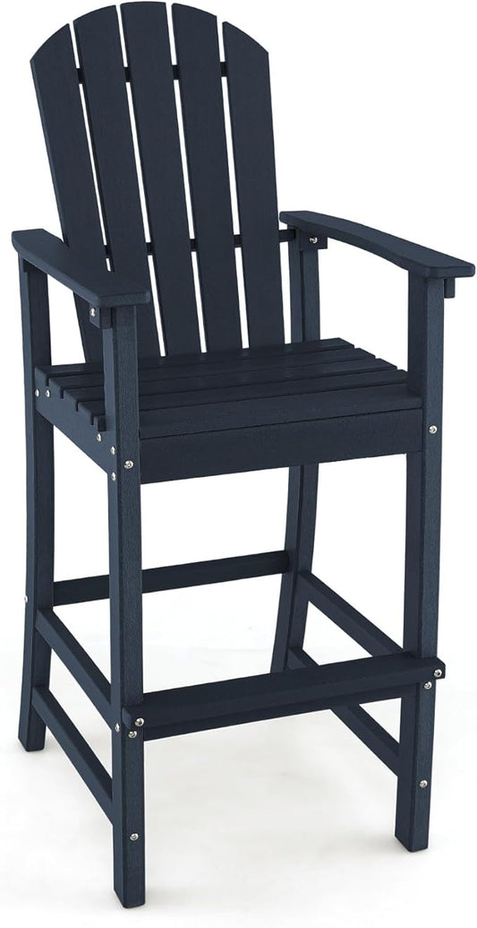 Giantex HDPE Outdoor Bar Stools - All Weather Tall Adirondack Chair with Armrest, Footrest, Load 360Lbs, 30-Inch Counter Height Bar Stool for Patio, Garden, Yard, Indoor Or Outdoor Use (1, Navy)