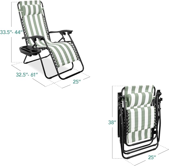 Best Choice Products Set of 2 Adjustable Steel Mesh Zero Gravity Lounge Chair Recliners w/Pillows and Cup Holder Trays - Photo 2
