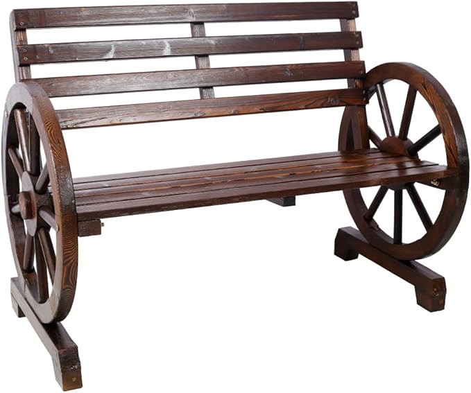 Outdoor Wood Rocking Bench Carbonized Double Rocking Chair for 2 Persons with Wide Curved Seat (style2)