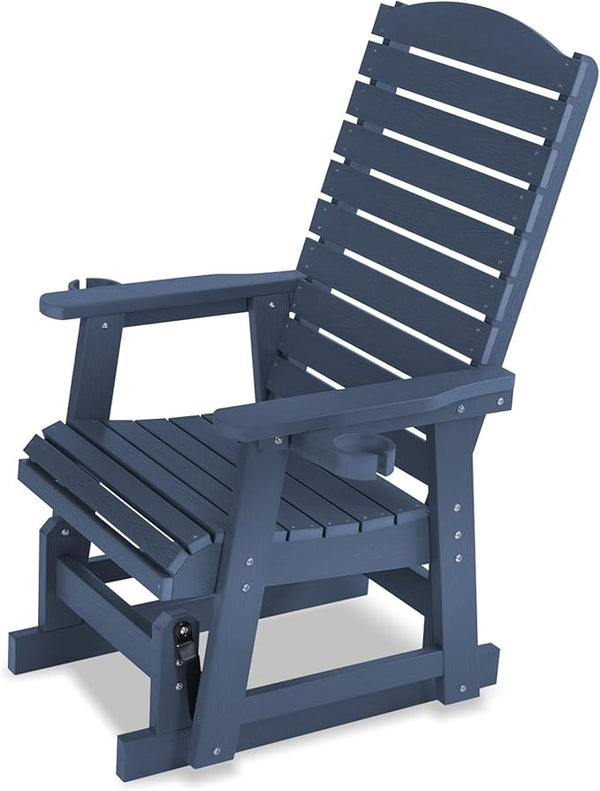 Poly Lumber Patio Glider with Cup Holders, High Backrest and Deep Contoured Seat, HIPS Material, All-Weather Resistant - Photo 1