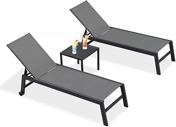 PURPLE LEAF Outdoor Chaise Lounge with Wheels for Outside 2 Pieces Aluminum Patio Lounge Chair with 5 Adjustable - Photo 9