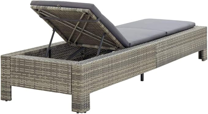 Adjustable Sun Lounger with Cushion, Grey PE Rattan Outdoor Chaise Lounge for Pool Patio Garden, Weather-Resistant Powder Coated Steel Frame, 265 lbs Capacity