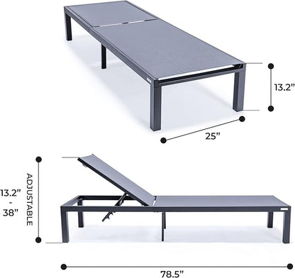 LeisureMod Marlin Aluminum Outdoor Chaise Lounge Chair - Mesh Sling Fabric Seat Black Aluminum Frame Beach, Pool Lounge Chair for Modern Patio Lawn, Garden and Backyard (Dark Grey)