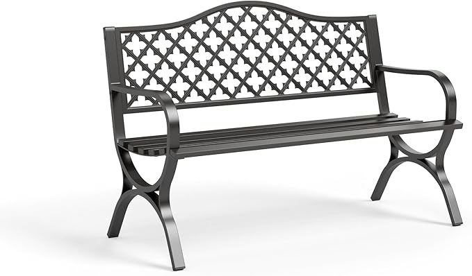 PHI VILLA 50" Garden Metal for Outdoors Weatherproof 2-Person Steel Furniture for Garden, Patio, Porch, Black - Photo 9