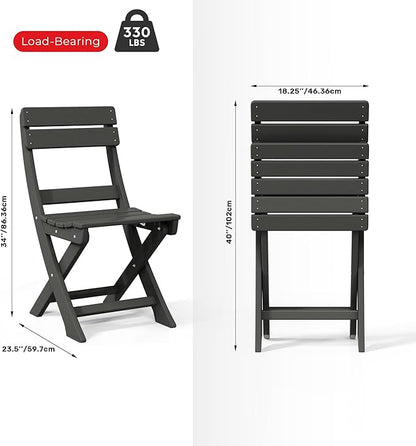 Costaelm Outdoor Patio Modern Folding Dining Chair, HDPE Armless Poly Lumber Plastic Outdoor Chairs Restaurant Bistro Dining Table Chair for Outside Porch Backyard Garden, Gray