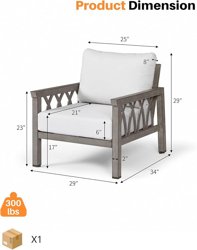 Aluminum Outdoor Sofa Chair, Modern Patio Sofa Armchair with Washable Cushions, Weather-Resistant Outdoor Club Chair - Photo 2