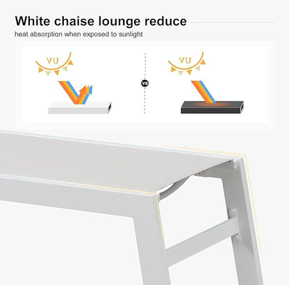 PURPLE LEAF Patio Lounge Chair 2 Pieces White Aluminum Outdoor Chaise Lounge for Pool Backyard Beach with Wheels and Table, Ivory