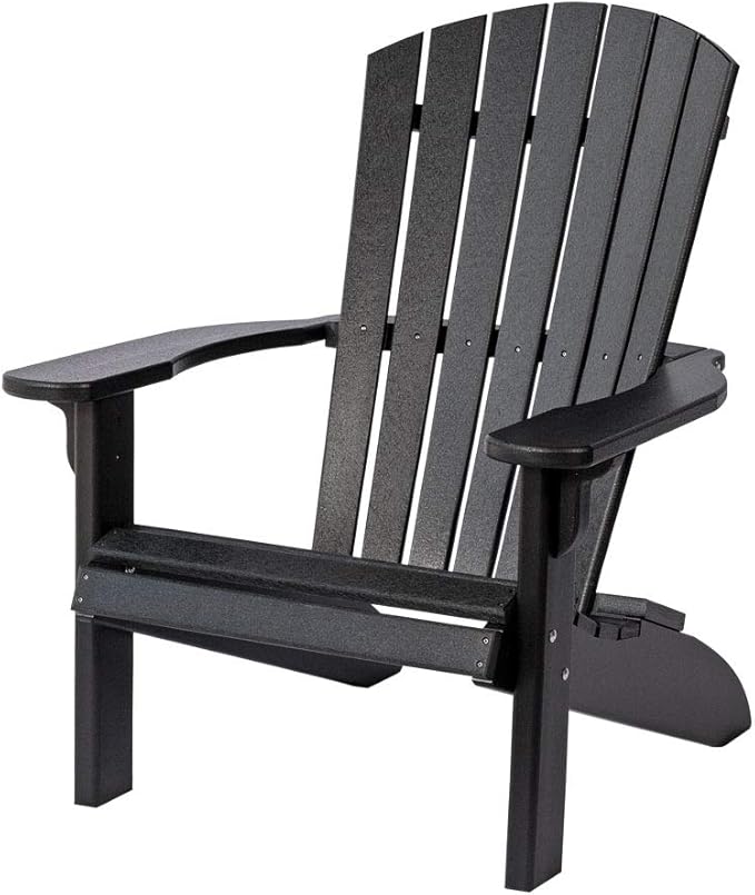 Leisure Lawns Poly Plastic Fanback Adirondack Chair, Outdoor Patio Chair - Amish Made in USA (Black)