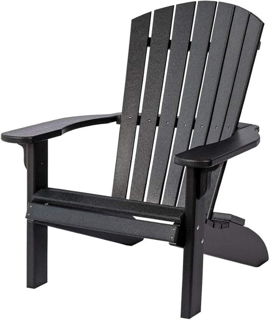 Leisure Lawns Poly Plastic Fanback Adirondack Chair, Outdoor Patio Chair - Amish Made in USA (Black)