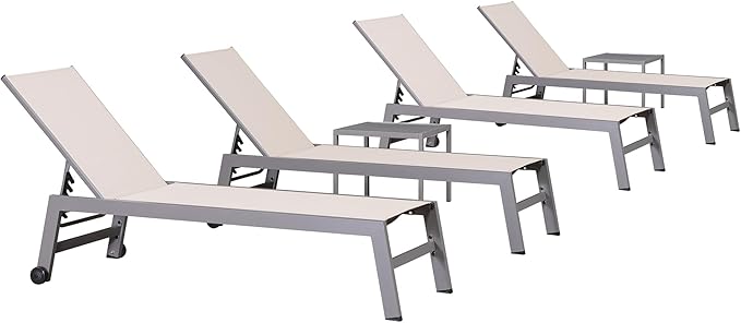 PURPLE LEAF 6-Piece Patio Chaise Lounge Outdoor Pool Lounge Chairs with Adjustable Backrest and Side Tables Aluminum - Photo 1