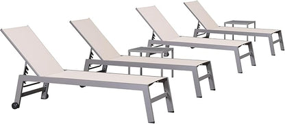 PURPLE LEAF 6-Piece Patio Chaise Lounge Outdoor Pool Lounge Chairs with Adjustable Backrest and Side Tables Aluminum Reclining Sunbathing Tanning Chair for Outside Poolside Yard Balcony, Khaki
