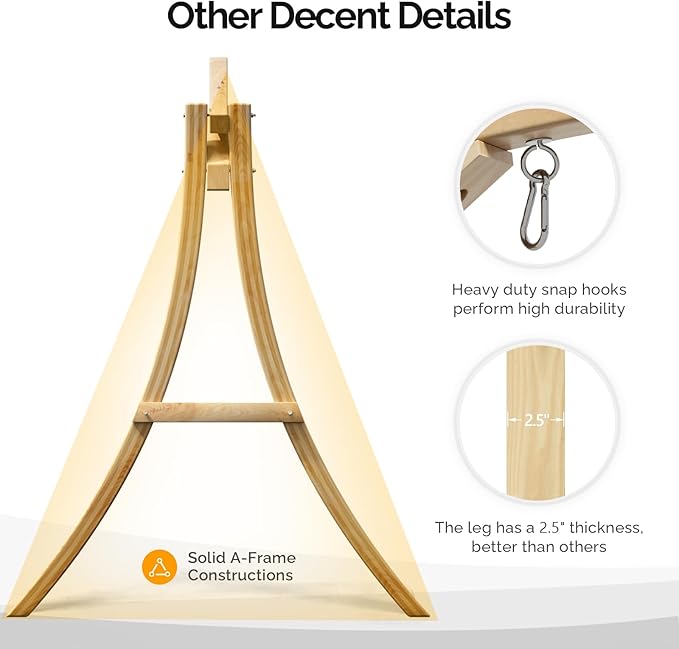 VINGLI 5FT Porch Swing Frame, 1000LBS Heavy Duty A-Frame Wooden Porch Swing Stand with Curved Arc Top - Photo 4