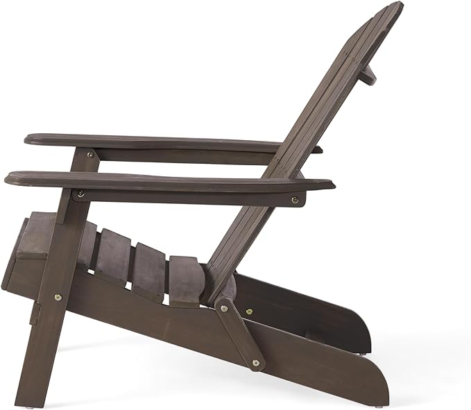 Benjara Libo Outdoor Adirondack Chair- Taupe Gray Acacia Wood- Slat Panels