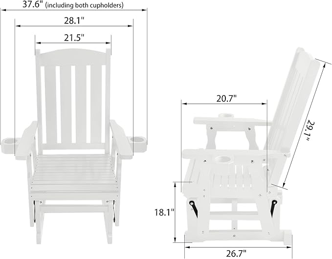 Fortune Candy Wooden Patio Glider for One Person, with High Back and Deep Contoured Seat, Solid Fir Wood - Photo 2
