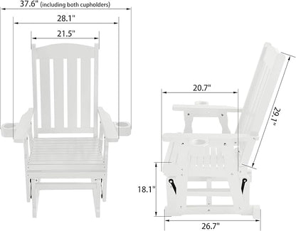 Fortune Candy Wooden Patio Glider for One Person, with High Back and Deep Contoured Seat, Solid Fir Wood, Heavy Duty 600 LBS, Snow White, 1-Seater