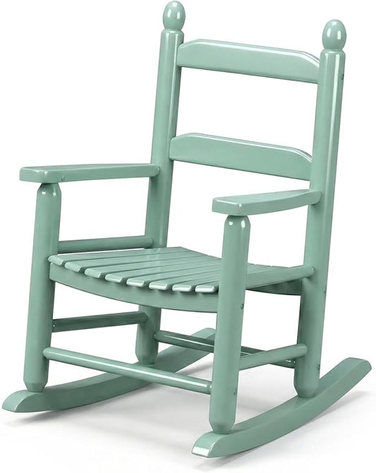 Outvita Kids Rocking Chair, Ergonomic Sturdy Toddler Rocking Chair with High Backrest & Rounded Armrests, Safe Solid Wood Baby Rocker Chair for Age 3-6, Outdoor, Living Room, Reading Room(Green)