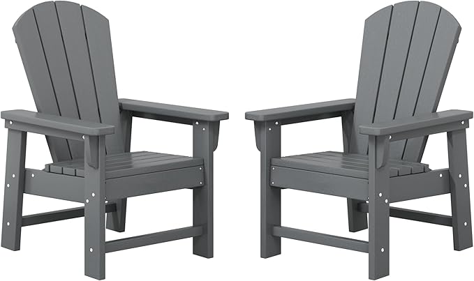 WestinTrends Malibu Kids Outdoor Adirondack Plastic Patio Chair (Set of 2), Gray