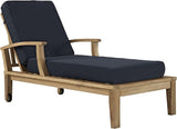 Modway Marina Premium Grade A Teak Wood Outdoor Patio Chaise Lounge Chair in Natural Navy - Photo 1
