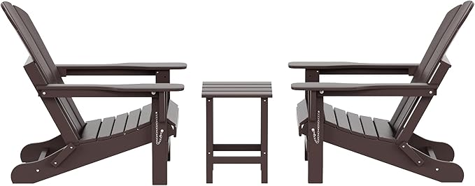 WO WESTIN OUTDOOR HDPE Laguna 3PC Outdoor Poly Adirondack Chair Set with Side Table, Dark Brown