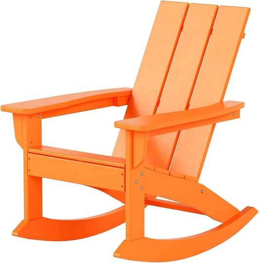 WestinTrends Ashore Patio Rocking Chair, All Weather Poly Lumber Plank Adirondack Rocker Chair, Modern Farmhouse Outdoor Rocking Chairs for Porch Garden Backyard and Indoor, Orange