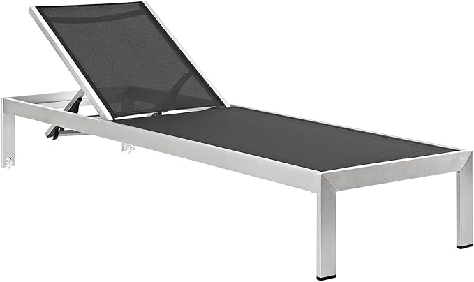 Pemberly Row Modern Aluminum Outdoor Chaise Lounge, 76 x 25 x 19-36 in, Mesh and PVC-Coated Polyester - Photo 4