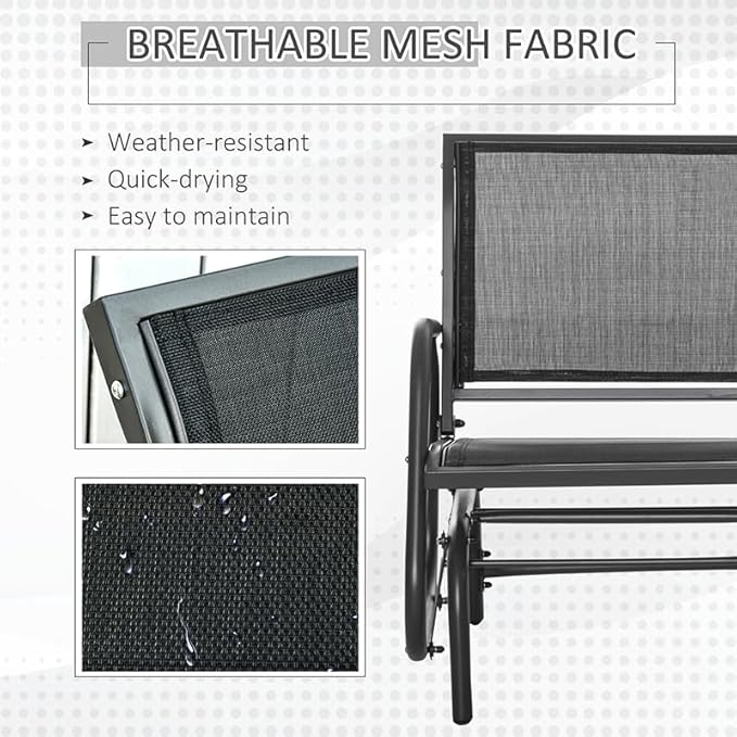Outsunny Porch Glider Set of 2, Metal Frame Swing Glider Chair with Breathable Mesh Fabric, Curved Armrests and Steel Frame for Garden, Poolside, Backyard, Balcony, Black