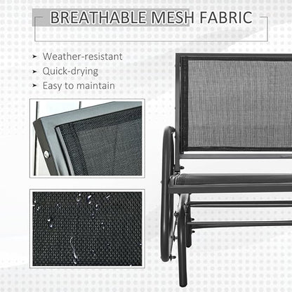 Outsunny Porch Glider Set of 2, Metal Frame Swing Glider Chair with Breathable Mesh Fabric, Curved Armrests and Steel Frame for Garden, Poolside, Backyard, Balcony, Black