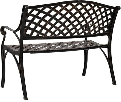 40.5in Outdoor Cast Aluminum Porch Benches,Weatherproof Patio Park Bench,Outside Leisure Bench,Outdoor Garden Park Bench,with Mesh Backrest,for Lawn, Deck, Path, Backyard, Entryway (Bronze)