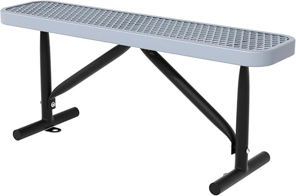 4 Feet Heavy Duty Metal Park Bench for Outside, Outdoor Bench with Portable Frame, Commercial Benches for Shopping Mall, Store, Park, Patio, Deck, Grey