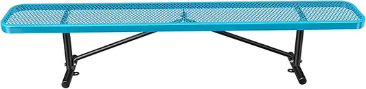 Thermoplastic Coated Iron Park Bench for Outside, Heavy Duty Metal Garden Bench, Expanded Commercial Grade Seating for Shopping Malls, Lawn Yard Porch Entryway (Blue without Backrest, 96IN)