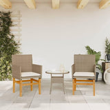 Patio Chairs with Cushions 2 pcs Beige Poly Rattan&Solid Wood Sillas para Patio Lawn Chairs for Dining Table Garden - Photo 4