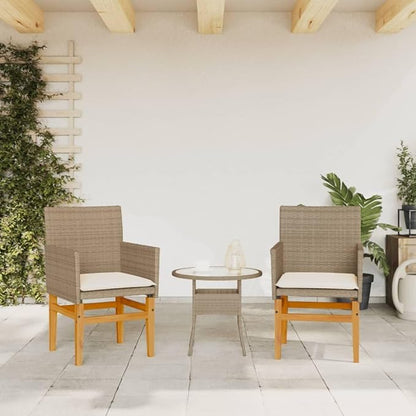 Patio Chairs with Cushions 2 pcs Beige Poly Rattan&Solid Wood Sillas para Patio Lawn Chairs for Dining Table Garden Chair for Picnic Study Courtyard Living Room