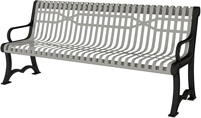 COATEDOUTDOORFURNITURE Heavy-Duty Outdoor Bench Thermoplastic Coated, Slatted Steel, Commercial-Grade Garden Bench, Made in America (Portable with Back, 4 Ft, Textured Grey)