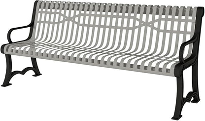 COATEDOUTDOORFURNITURE Heavy-Duty Outdoor Bench Thermoplastic Coated, Slatted Steel, Commercial-Grade Garden Bench, Made in America (Portable with Back, 4 Ft, Textured Grey)
