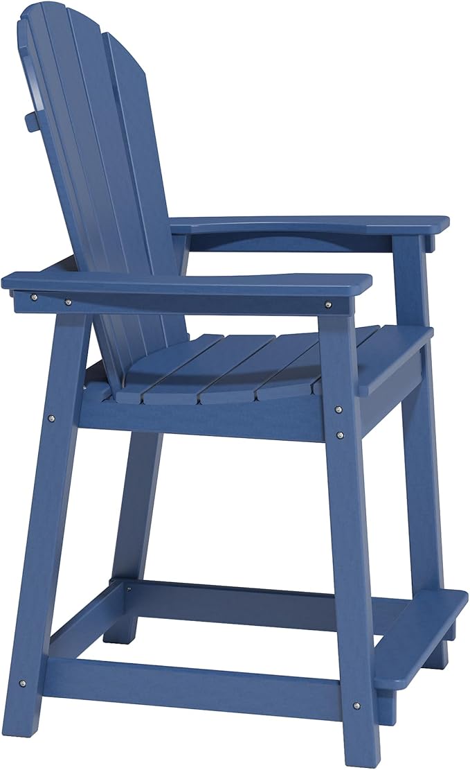 Tall Adirondack Chairs Set of 6, Outdoor Bar Height Chair for Patio, Heavy-Duty Tall Adirondack Chair, Weatherproof HDPE Chairs for Deck, Poolside, Navy Blue