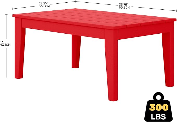 Costaelm Adirondack Outdoor Coffee Table, HDPE Drink Table Weather Resistant, Patio Porch Accent Balcony Table Outdoor End Table for Pool, Seaside, Backyard, Red