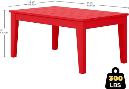 Costaelm Adirondack Outdoor Coffee Table, HDPE Drink Table Weather Resistant, Patio Porch Accent Balcony Table Outdoor End Table for Pool, Seaside, Backyard, Red