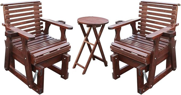 Outdoor Glider Chair, 2-Seater Wooden Glider Patio Furniture Set with Table, Cupholder - Photo 1