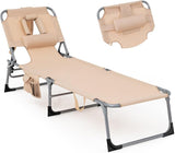 Goplus Tanning Chair with Face Hole, Foldable Adjustable Beach Chaise Lounger w/Arm Hole - Photo 1