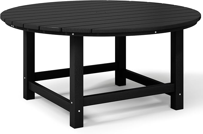 Costaelm Patio Conversation Table, Tatio Accent HDPE Outdoor Weather Resistant, Round Outdoor Porch Balcony Patio Drink Table for Outside, Pool, Backyard, Black